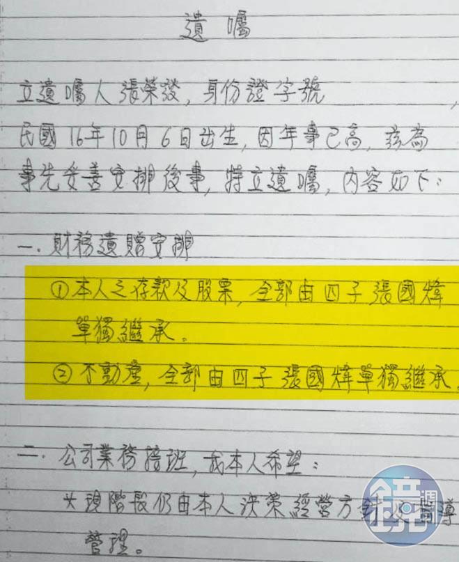 張榮發生前立下遺囑,財產全由張國煒獨得,2016年引爆爭訟,至今未平息。(資料照片)