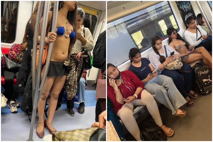 印度女子恰娜娜（Rhythm Chanana）因穿著尺度過大，遭地鐵公司警告。（翻攝自推特）