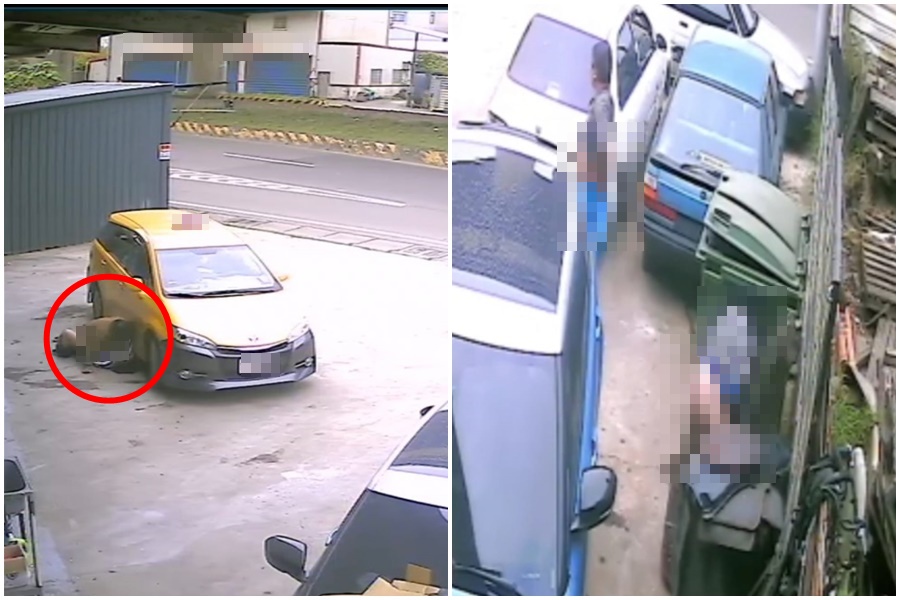 桃園某車廠大門口連假衰變砲房，一對男女不僅在地打砲，完事後還在角落上廁所。（翻攝自爆料公社）