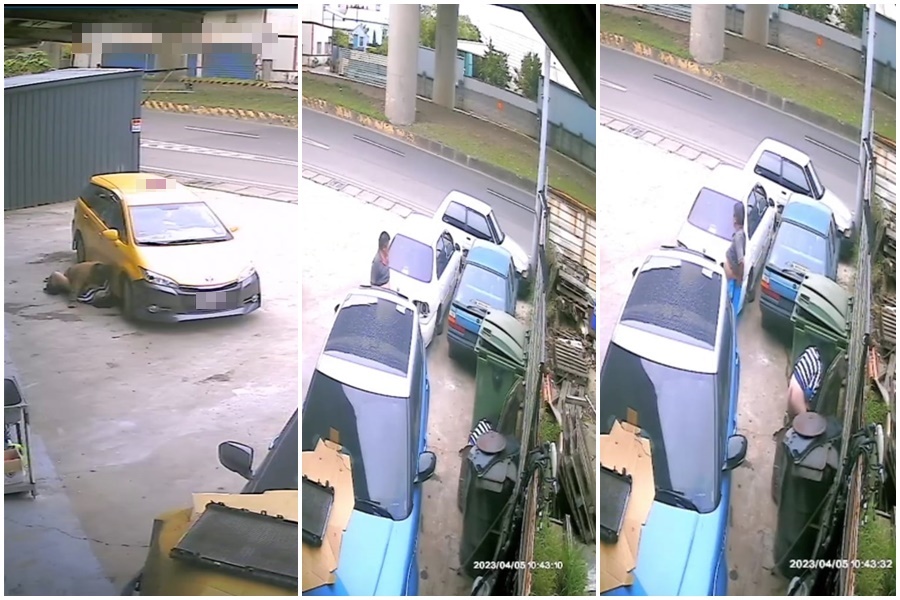 桃園某車廠大門口連假衰變砲房，一對男女不僅在地打砲，完事後還在角落上廁所。（翻攝自爆料公社）