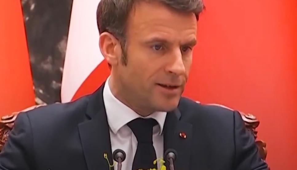 法國總統馬克宏(Emmanuel Macron)出訪中國與中國國家主席習近平會談。(翻攝Emmanuel Macron推特)
