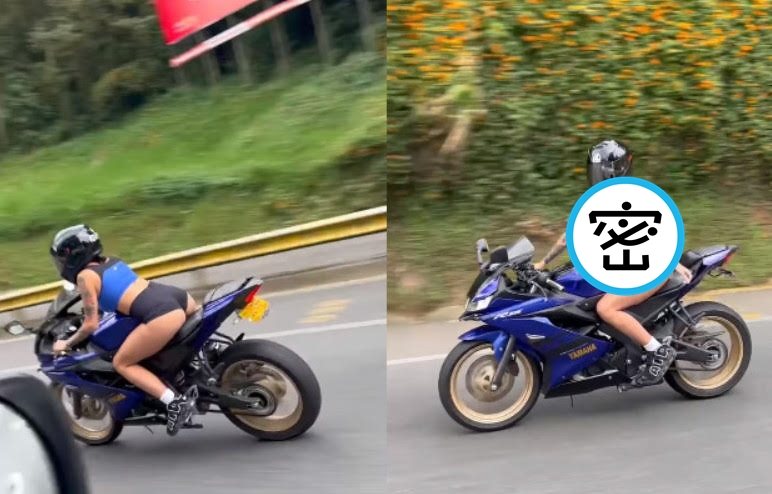 重機女騎士行經狂拍她的男子座車時，掀衣甩乳回敬。（翻攝「BATAMotos」粉絲專頁）