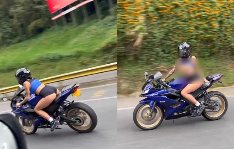 重機女騎士行經狂拍她的男子座車時，掀衣甩乳回敬。（翻攝「BATAMotos」粉絲專頁）