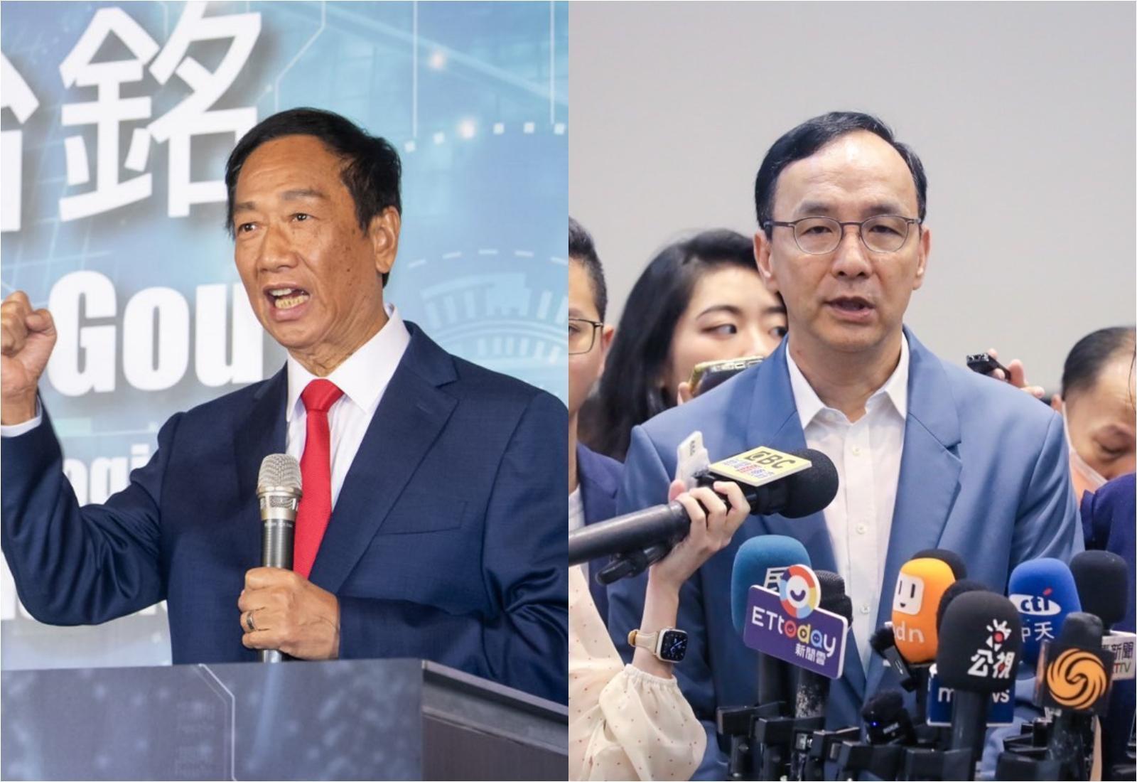 對於坊間流傳「郭朱配」,郭台銘直言不可能,朱立倫也說這樣的傳聞是在中傷、分化團結。(郭台銘辦公室/國民黨提供)