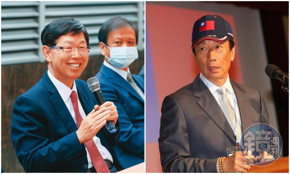 對於郭台銘（右）爭取國民黨2024總統大選提名，劉揚偉（左）表示「鴻海在政治上是中立的」。（本刊資料照）
