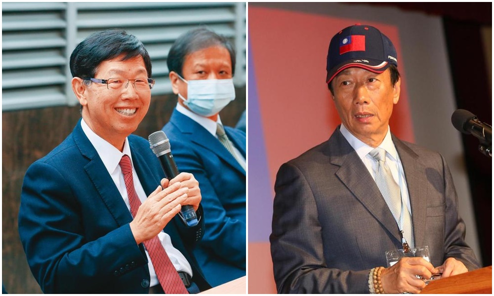 對於郭台銘（右）爭取國民黨2024總統大選提名，劉揚偉（左）表示「鴻海在政治上是中立的」。（本刊資料照）