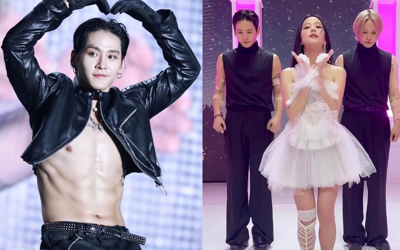 Jisoo（右圖中）開花舞中的男舞者（右圖左、左圖）跳舞搶拍，成為熱議話題。（翻攝自BlackPink、權寧得IG）