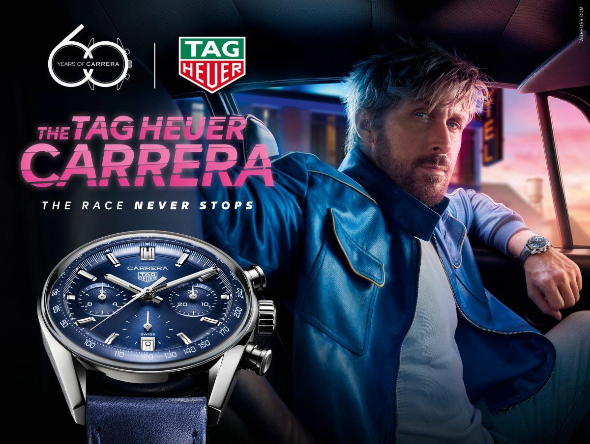 TAG HEUER品牌大使Ryan Gosling,配戴TAG Heuer Carrera Glassbox計時腕錶,並拍攝了一部動感刺激的廣告影片,預計於五月全球公開。