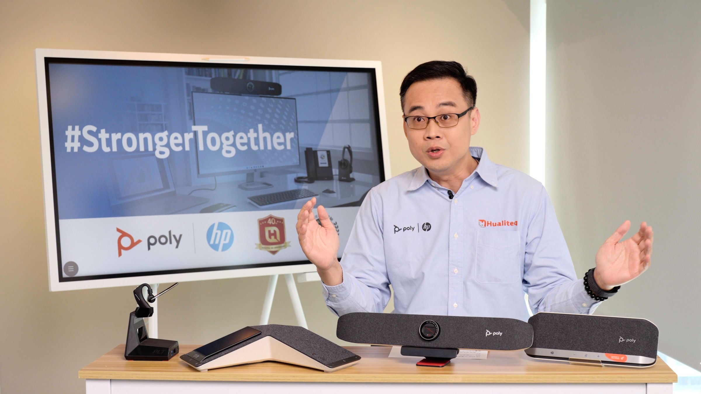 poly|HP台灣區解決方案架構師簡兆宏分享,某國營事業視訊設備有些安裝在水庫邊,離島、山區等外點也需要定期檢查,展現品牌強大維護能量 。