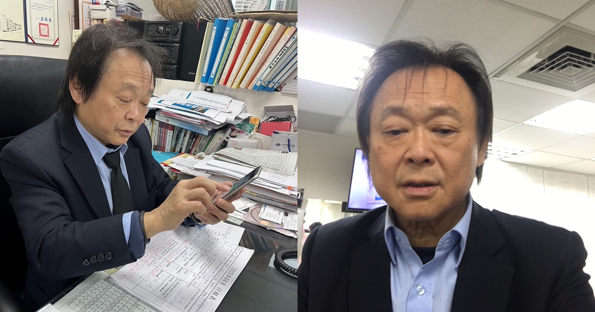 王世堅拿智慧型手機不到1個月,最近在學自拍(右)拍出死亡角度。(翻攝自王世堅臉書)