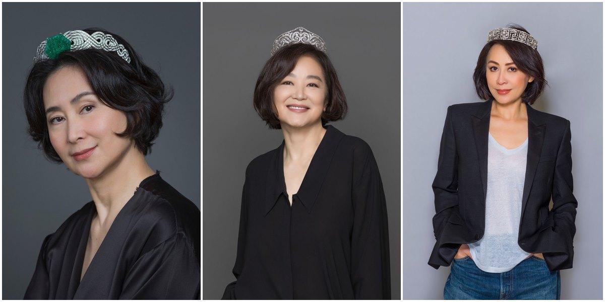 劉嘉玲、林青霞、何超瓊特別戴上古董冠冕，為展覽宣傳。（翻攝香港故宮文化博物館IG）