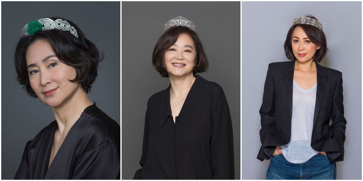 劉嘉玲、林青霞、何超瓊特別戴上古董冠冕，為展覽宣傳。（翻攝香港故宮文化博物館IG）