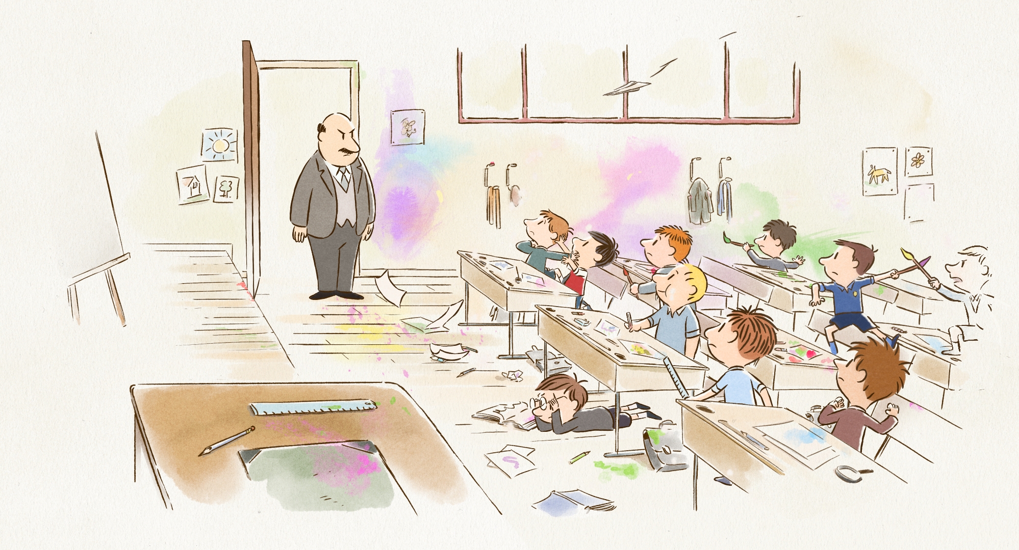 尼古拉與同學常在課堂上嬉鬧，把老師給氣壞了。 （捷傑電影提供）