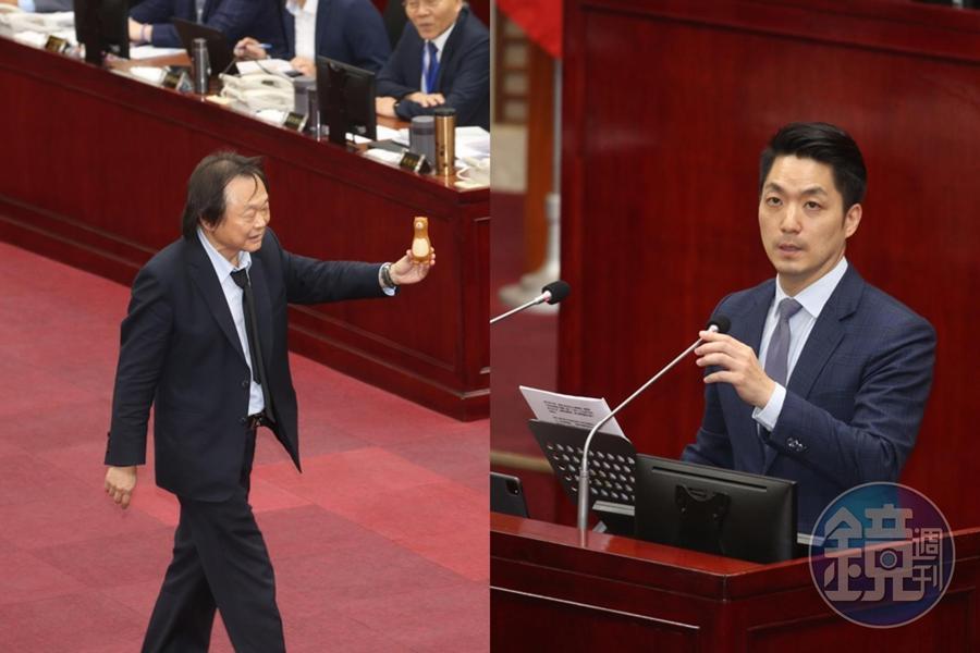 曾多次表示要當「蔣師」的王世堅(左),今日再度送禮給蔣萬安(右)。