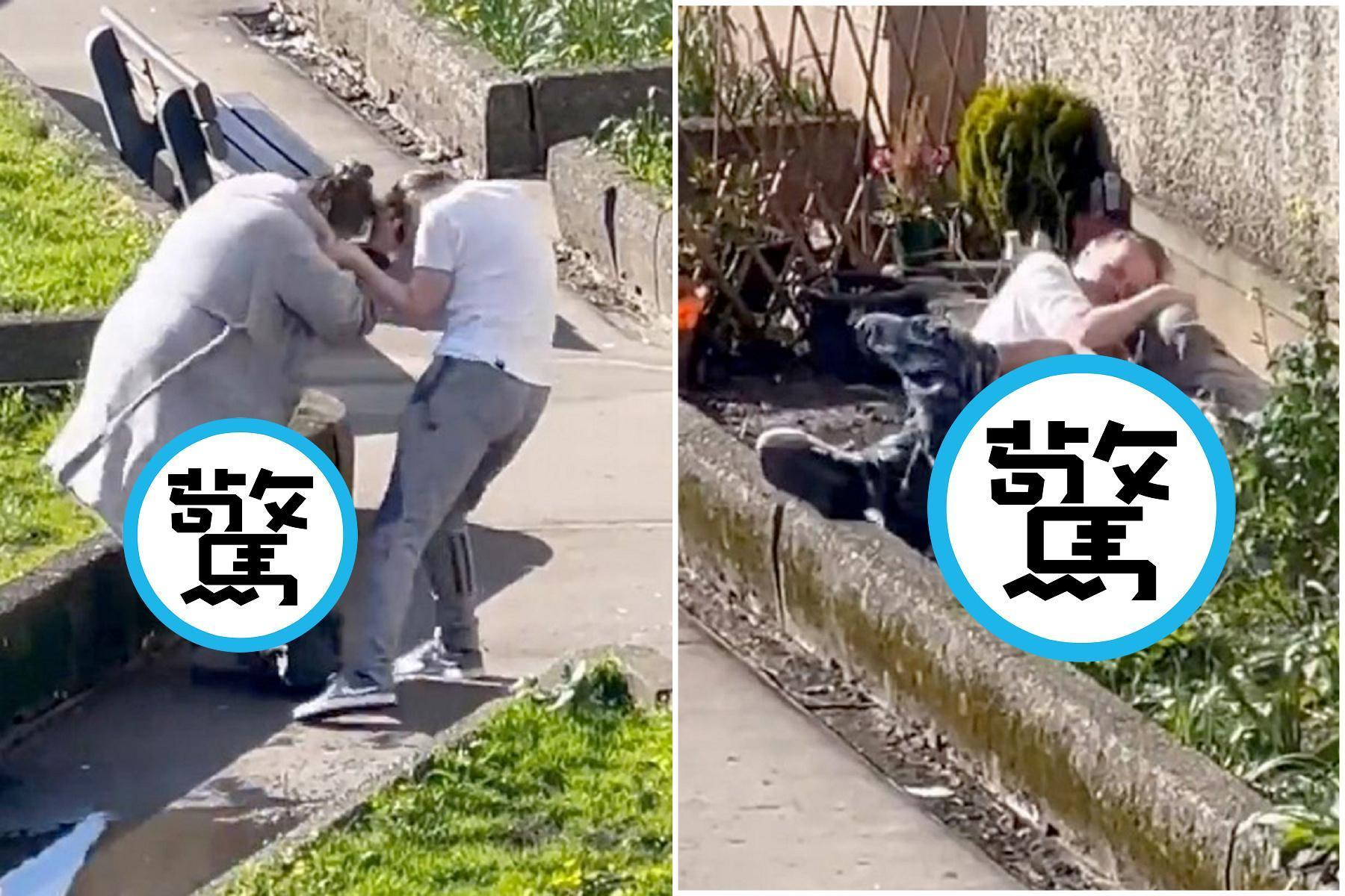 女住戶互相傷害，她打到內褲外褲都「失蹤」露下體！鄰居壞壞拍攝還狂笑。（翻自《每日星報》）