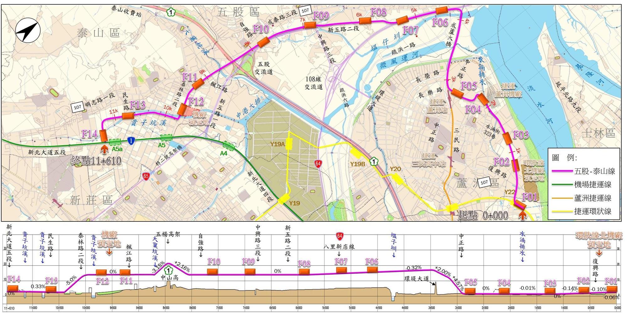 五泰輕軌路線全長11.6公里，設置14座車站及1座機廠。（新北市政府捷運工程局提供）