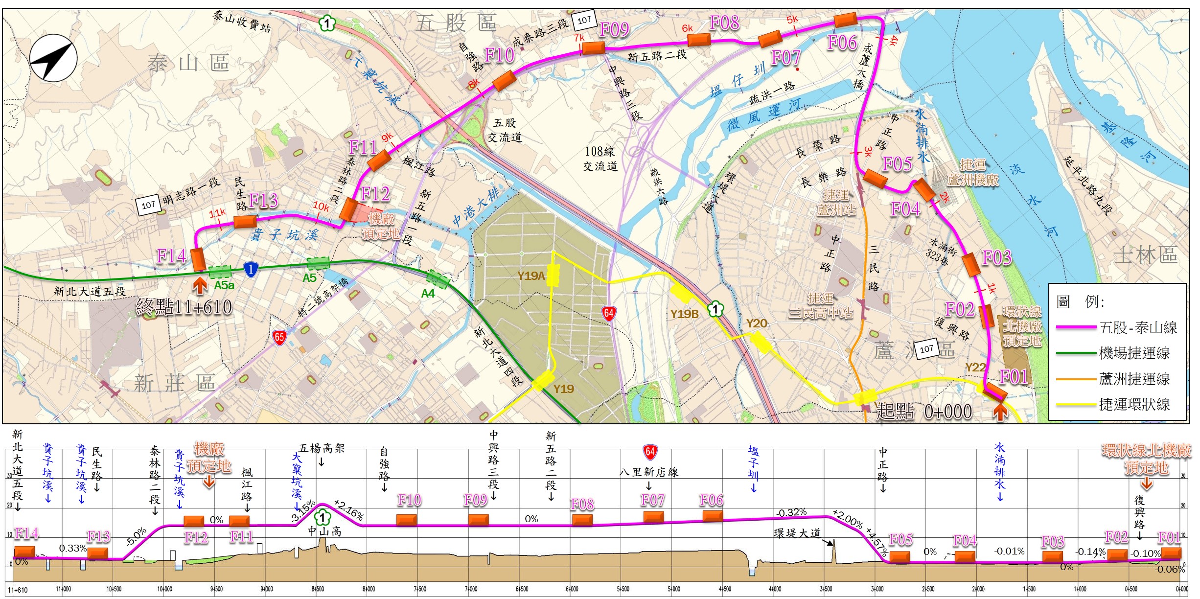 五泰輕軌路線全長11.6公里，設置14座車站及1座機廠。（新北市政府捷運工程局提供）