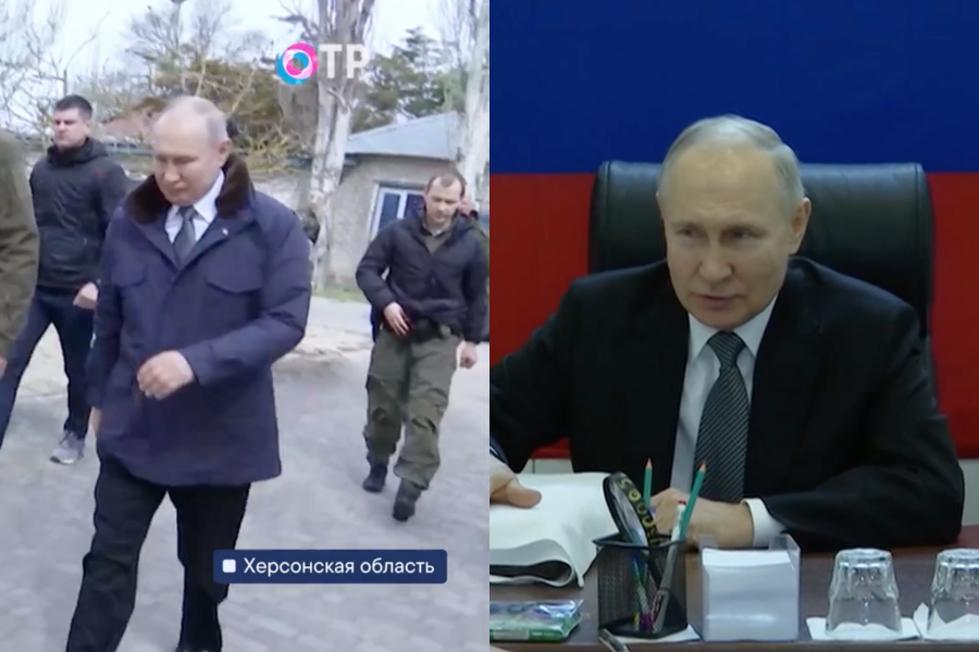普丁近日前進前線，俄羅斯公營電視台也釋出其訪問戰地的畫面。（翻攝自OTP）