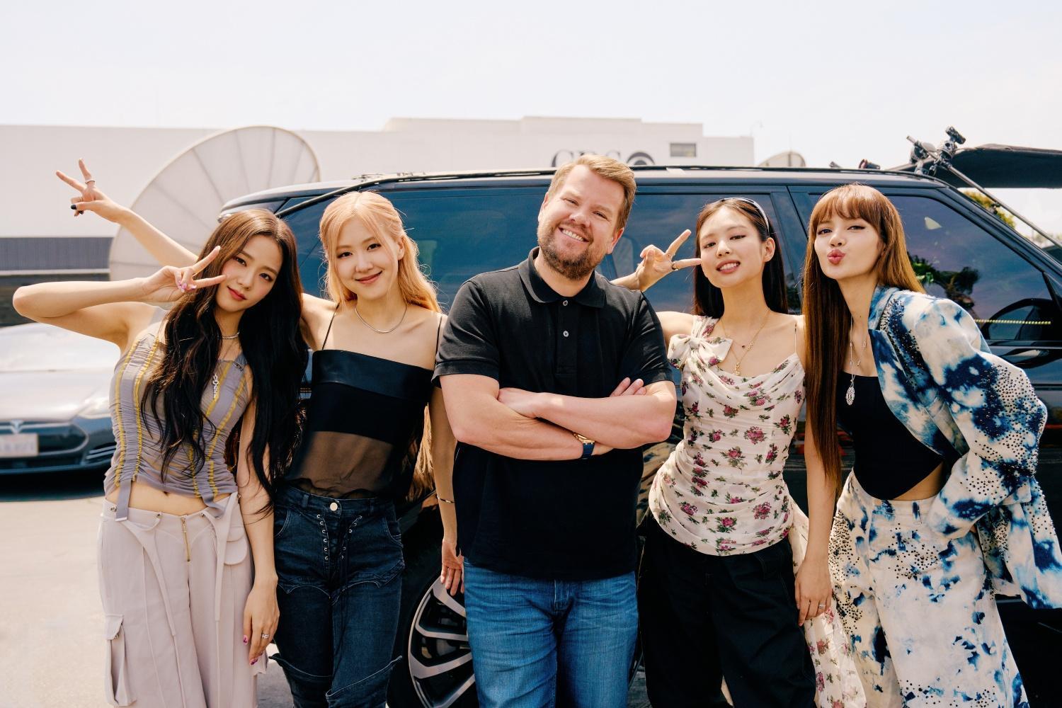 BLACKPINK作客美國脫口秀綜藝詹姆斯柯登的兜風KTV。(翻攝自The Late Late Show with James Corden推特)