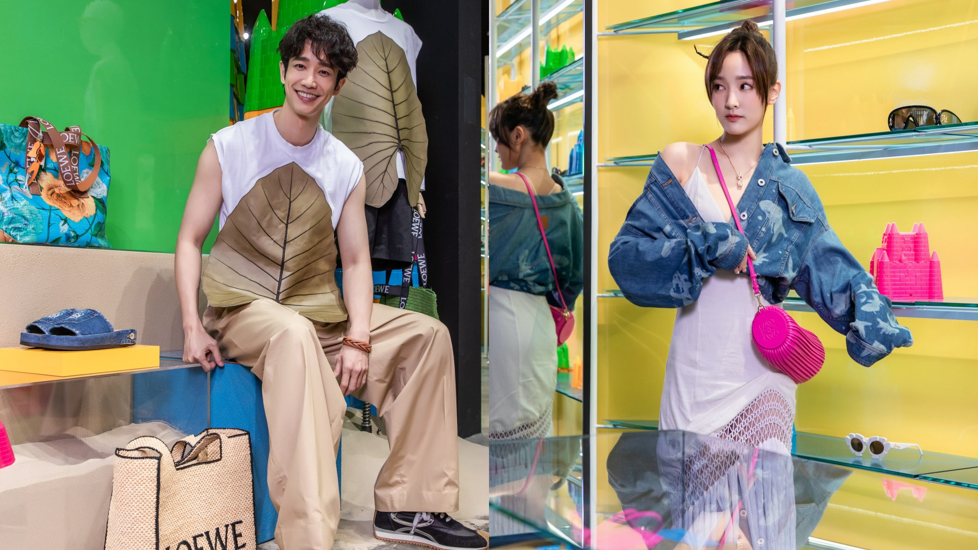 （左起）劉以豪、王淨受邀出席LOEWE Paula’s Ibiza期間限定店開幕活動。（LOEWE提供）