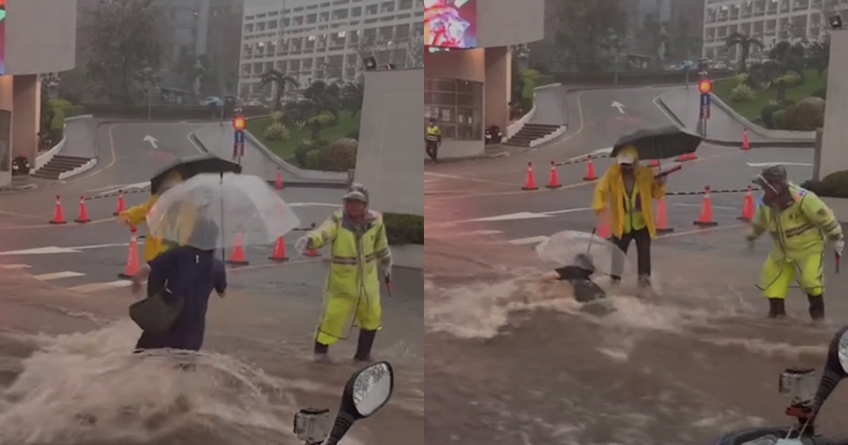 女大生走到校門口卻被「滑水道」帶走。（翻攝自記者爆料網）