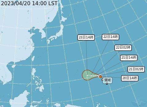 今年首颱「珊瑚」形成，最新路徑曝光。（翻攝自氣象局）