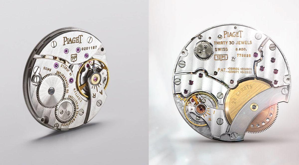 PIAGET於1957年開發的9P手上鏈機芯（厚度2mm）與1960年開發的12P機芯（厚度2.3mm），開啟了品牌的珠寶錶時代。
