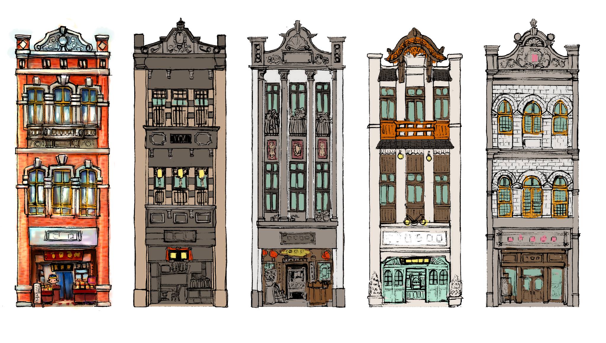 廖元瑜規劃首部作品《恆樂町》場景時，參考許多大稻埕的建築設計。（翻攝自魚拓遊戲臉書）