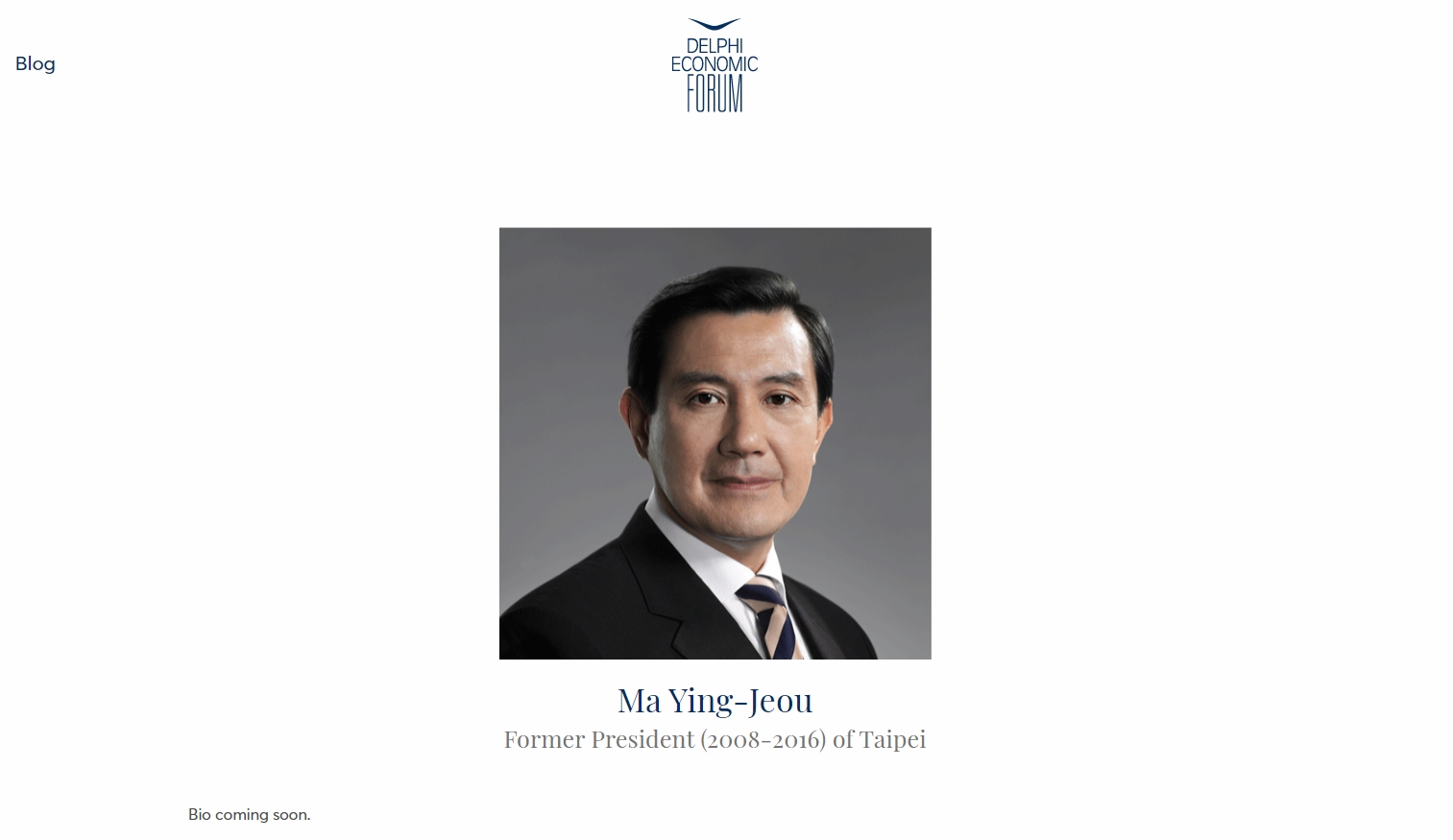 馬英九的頭銜在德爾菲論壇官網上被改成了台北前總統。（翻攝自德爾菲論壇官網）