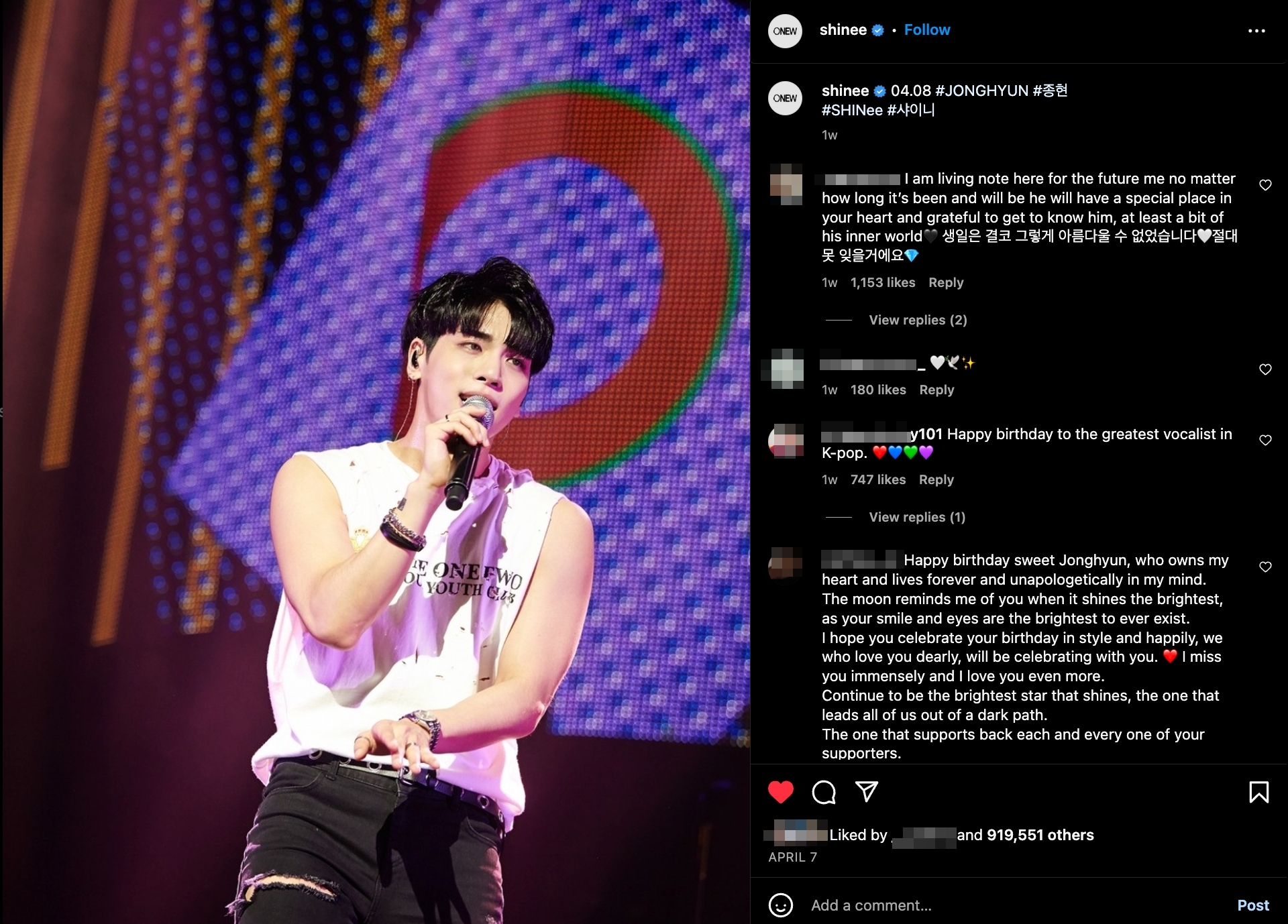 SHINee主唱鐘鉉辭世已6年,SHINee官方社群平台每年生日仍會貼出他的照片或影片供眾人祝福。(截圖SHINee IG)