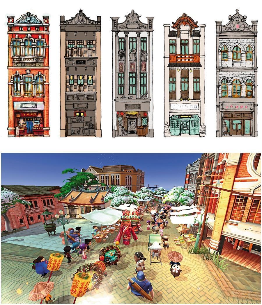 廖元瑜規劃《恆樂町》場景時,參考許多大稻埕的建築設計,希望重現1930年代台灣的氛圍。(翻攝自魚拓遊戲臉書)
