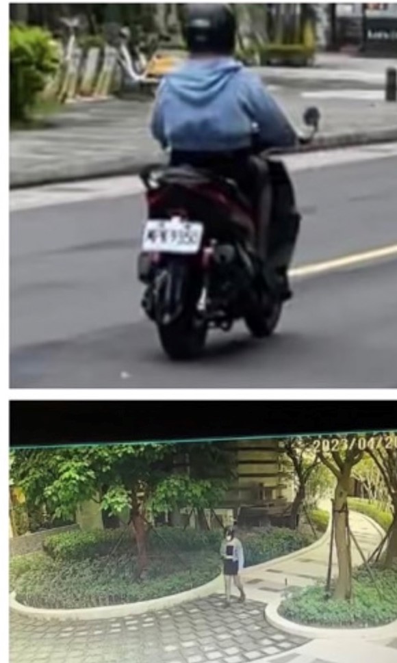 陳男犯案時穿著黑短裙及黑絲襪,犯後騎車離去。(翻攝畫面)