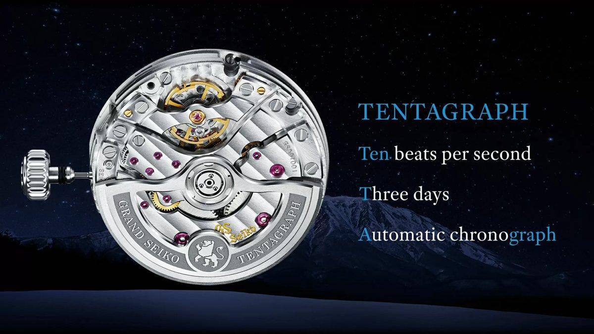 Grand Seiko Tentagraph計時碼錶,具備「10振動」「三日鏈」「自動上鏈」等特色,從其命名,也可以看出正是廠方意欲突顯出來的重點。