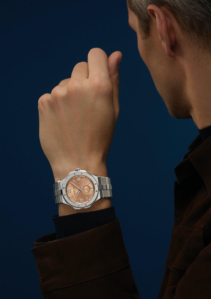 CHOPARD蕭邦Alpine Eagle系列41mm XP超薄錶款,採用獨創Lucent Steel™鋼材,錶殼薄僅8mm,戴上手更為服貼。