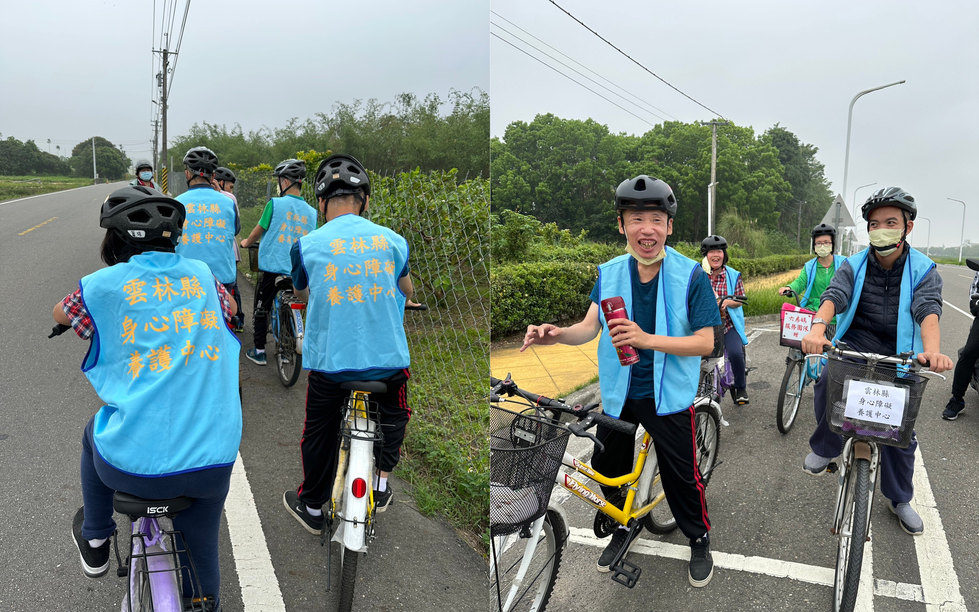 雲林縣身心障礙養護中心今率服務對象騎了9公里的腳踏車前往進行工作體驗。(雲林身障養護中心提供)
