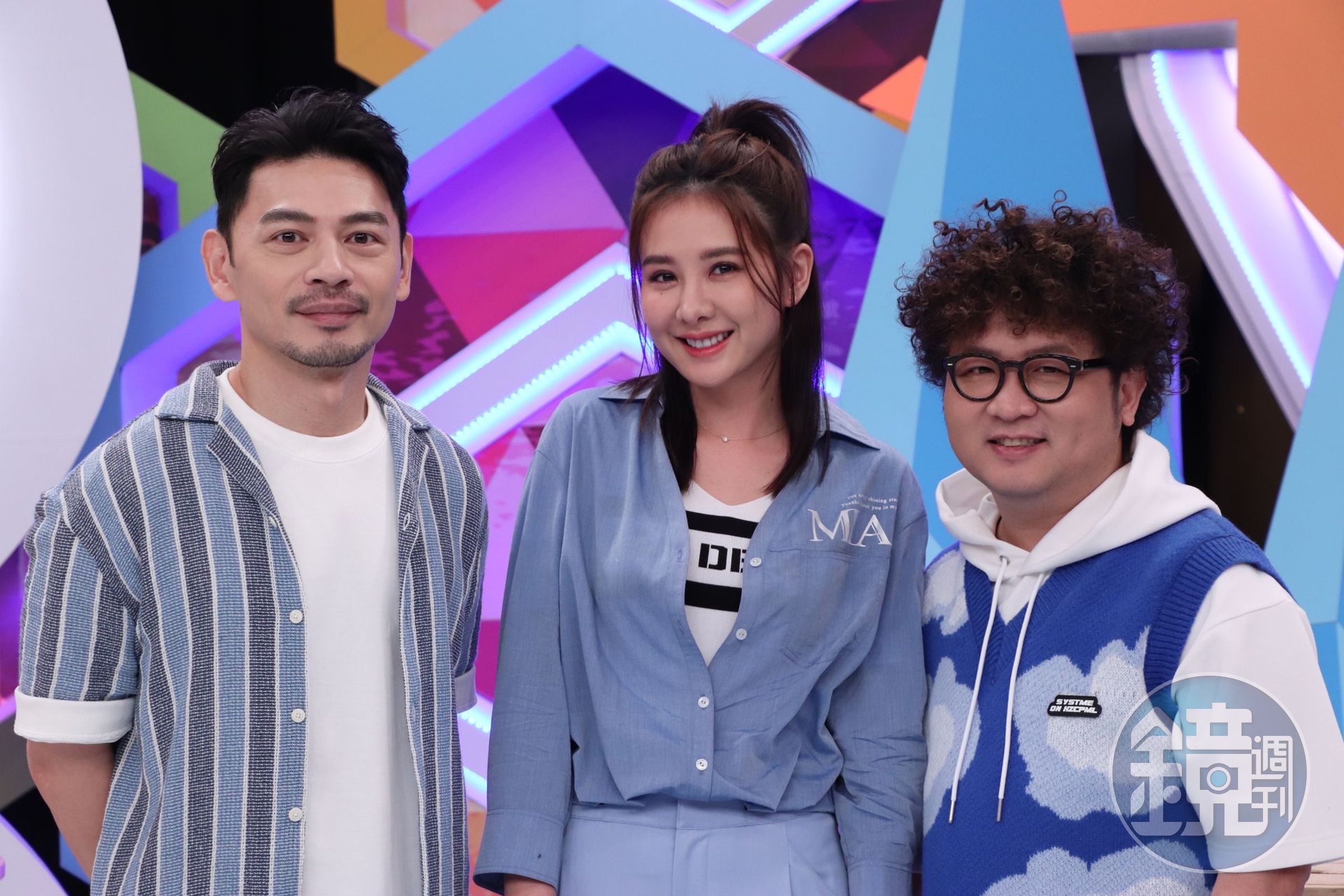 阿Ken(左起)、安心亞、納豆合體錄影。(中天提供)