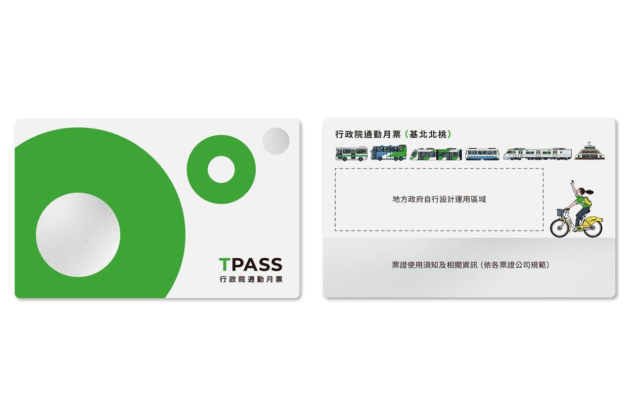 交通部今對外釋出通勤月票設計版面,並宣布票卡名稱訂名為「TPASS行政院通勤月票」。(交通部提供)