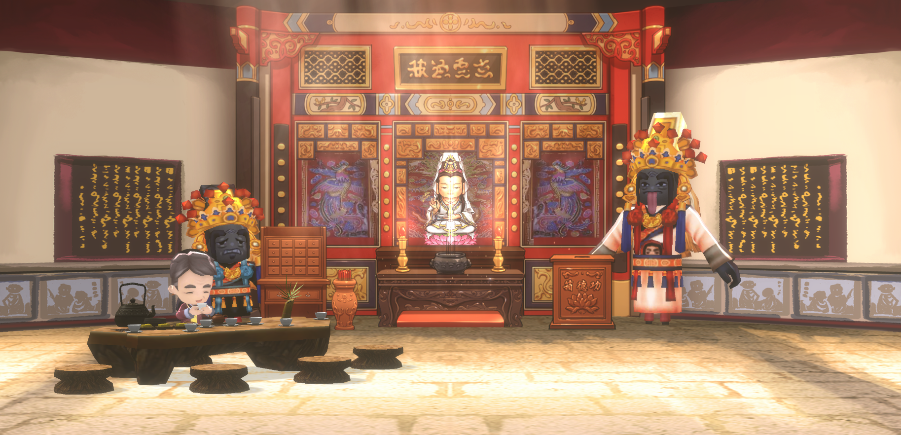 《恆樂町：新生》在遊戲中融入宗廟經營。（魚拓遊戲提供）