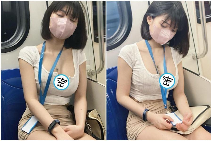 一名OL胸前扣子似乎被飽滿上圍炸開，渾圓又傲人的乳洗畫面，引發網友關注。（翻攝自瑋兒IG）