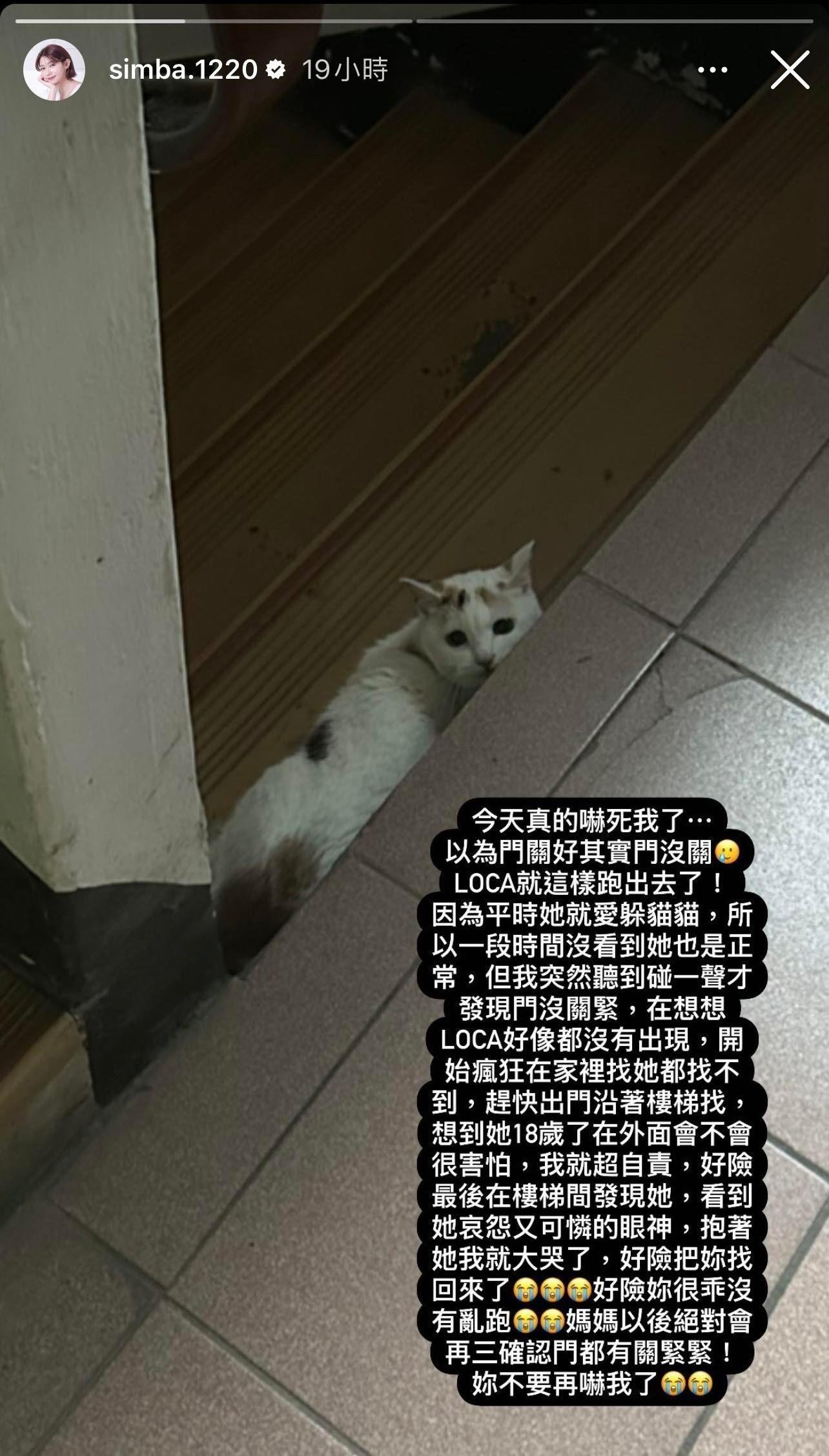 曾智希的限動，找到Loca時，她滿滿的自責。（翻攝自曾智希IG）
