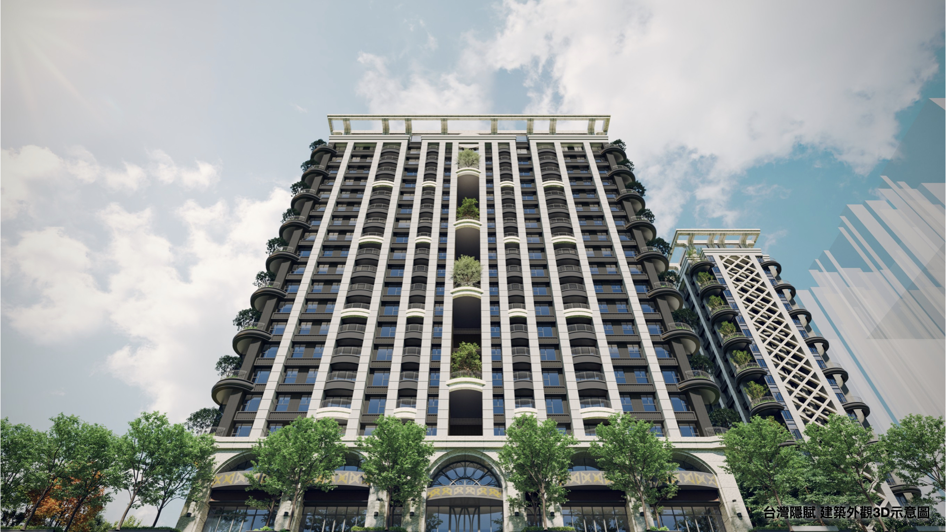 「台灣隱賦」特聘北市豪宅推手呂建勳操刀，規劃飛簷語彙及新古典美學外觀。