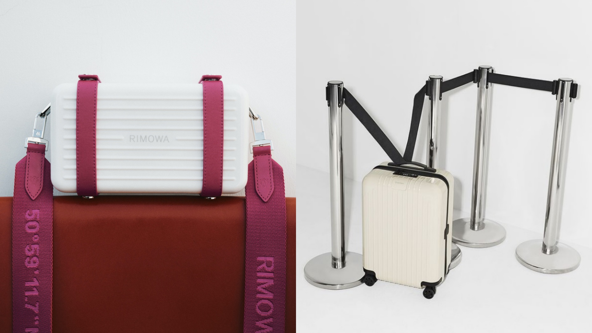 （左起）Personal Cross-body Raspberry覆盆子中性硬殼斜揹袋、象牙色Essential Lite系列皆為5月1日發售的新貨。（美之心提供）