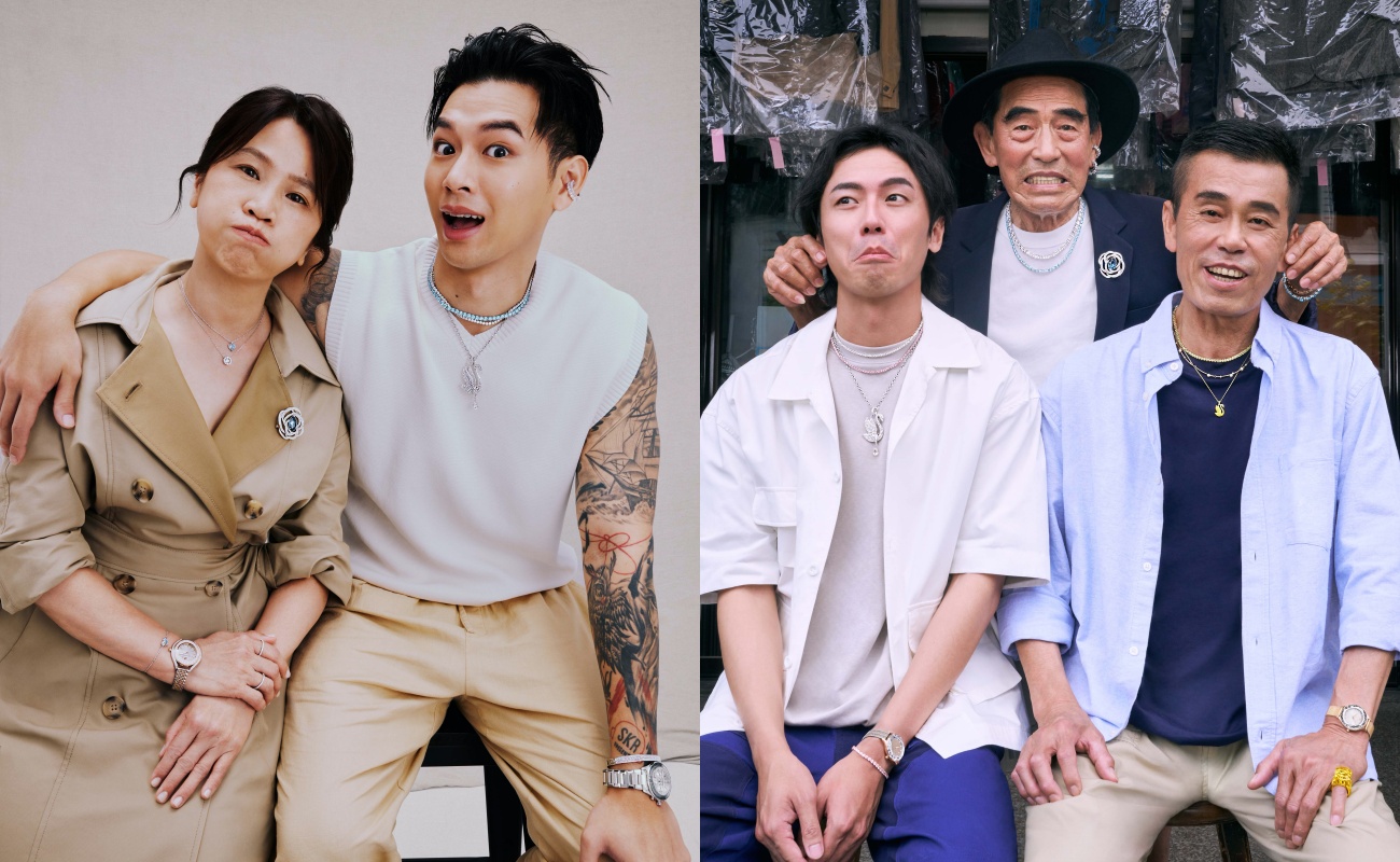 （左起）高爾宣與媽媽、萬秀洗衣店祖孫三代，受邀為SWAROVSKI「Share The Love」分享愛企劃留下與親密家人的合影。（SWAROVSKI提供）