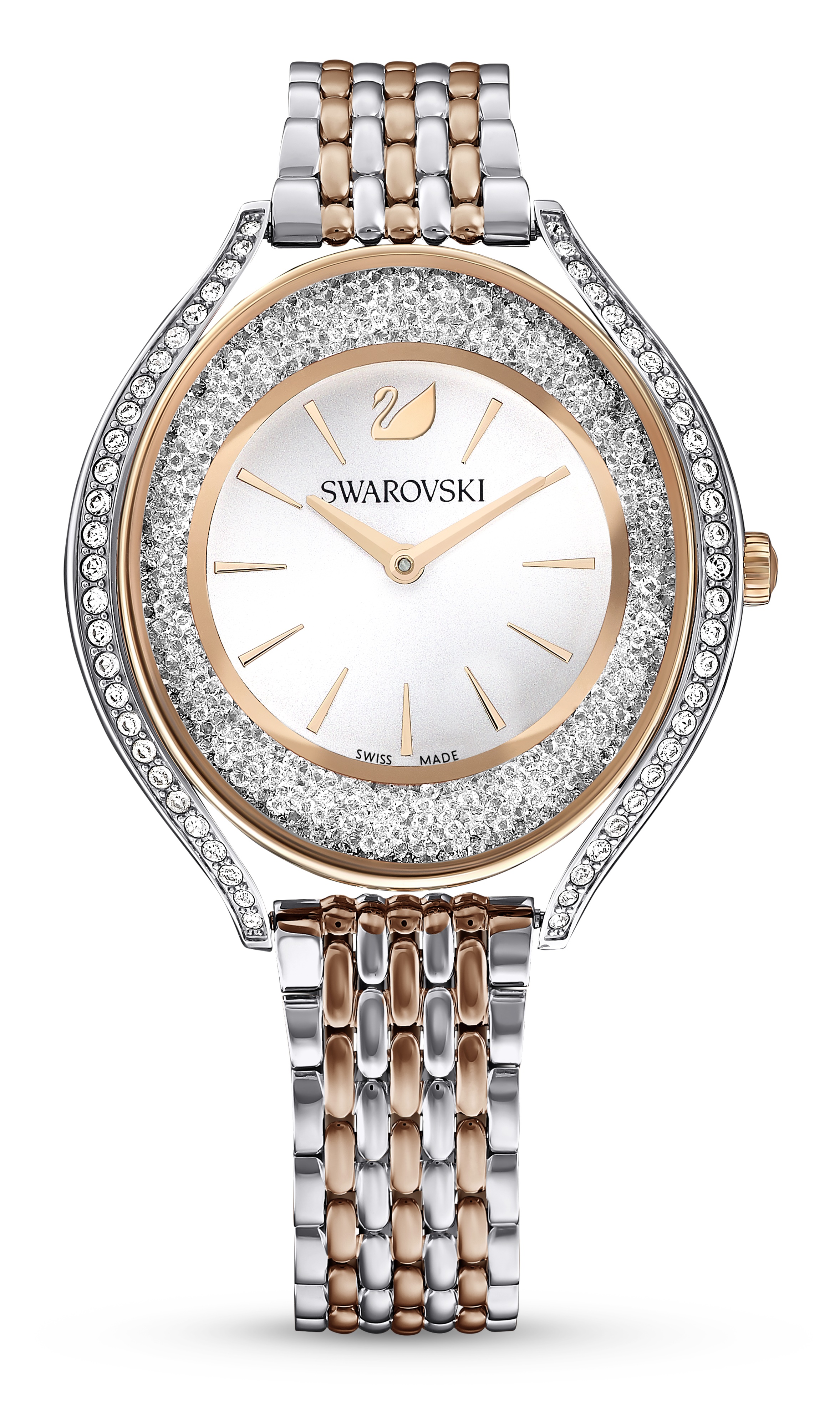 高爾宣媽媽配戴Crystalline Aura玫瑰金色手錶。NT$15,000（SWAROVSKI提供）
