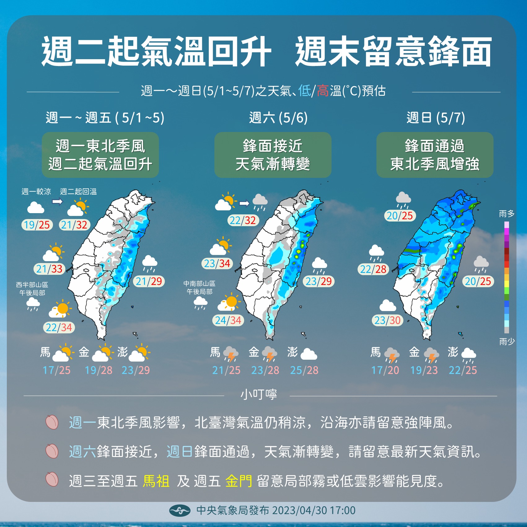 中央氣象局說明本週天氣狀況。(中央氣象局提供)