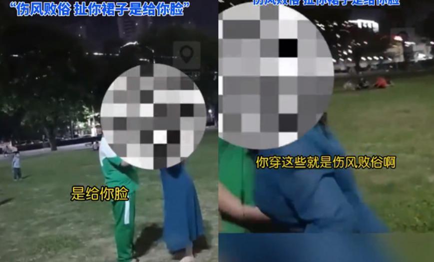 受害女子與男孩母親爭執，兩人甚至一度追打。（翻攝微博@老李滔滔不绝）