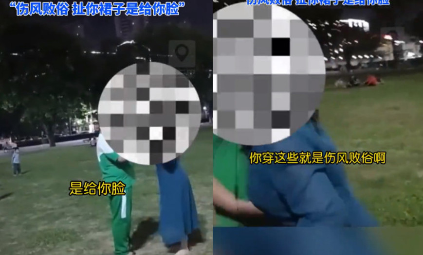 受害女子與男孩母親爭執,兩人甚至一度追打。(翻攝微博@老李滔滔不绝)