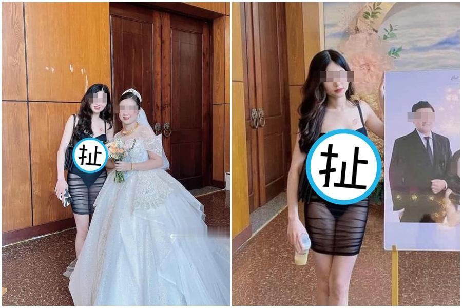 長髮正妹參加婚禮的穿著引發討論。（翻攝自臉書）