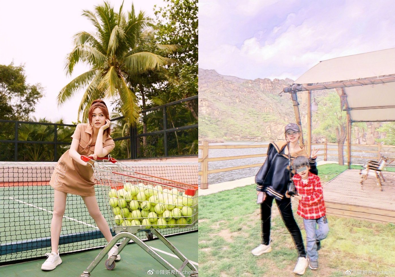 陳妍希今年39歲，近日外出露營時曬出兒子正面照。（翻攝自陳妍希微博）