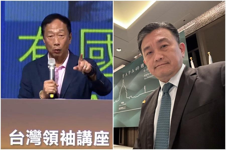 郭台銘（左圖）拋出要在「半屏山蓋核電廠」，遭立委王定宇（右圖）提4論點打臉。（翻攝自郭台銘、王定宇臉書）